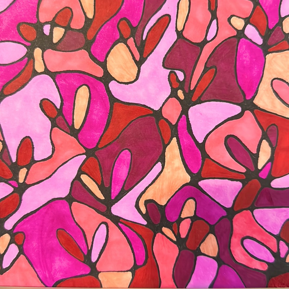 Red and pink hearts drawing